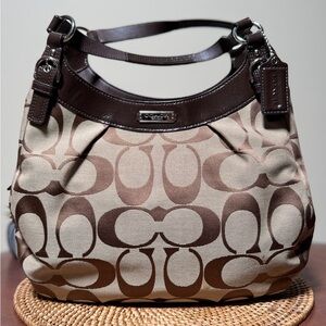 Coach Brown Signature Soho Signature Stash Pocket Bag, Canvas Satchel